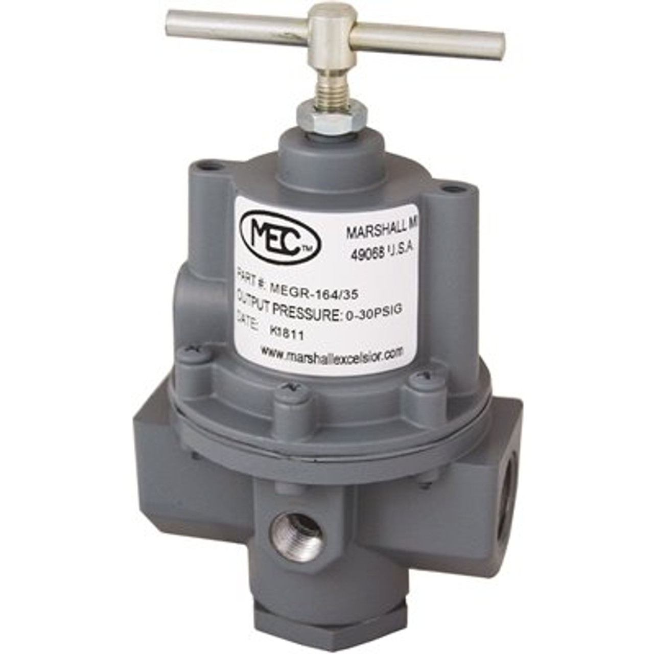MEC High Pressure Adjustable Regulator with Tee Handle, 3/4 in. FNPT, 35-100 psi, Preset to 50 psi