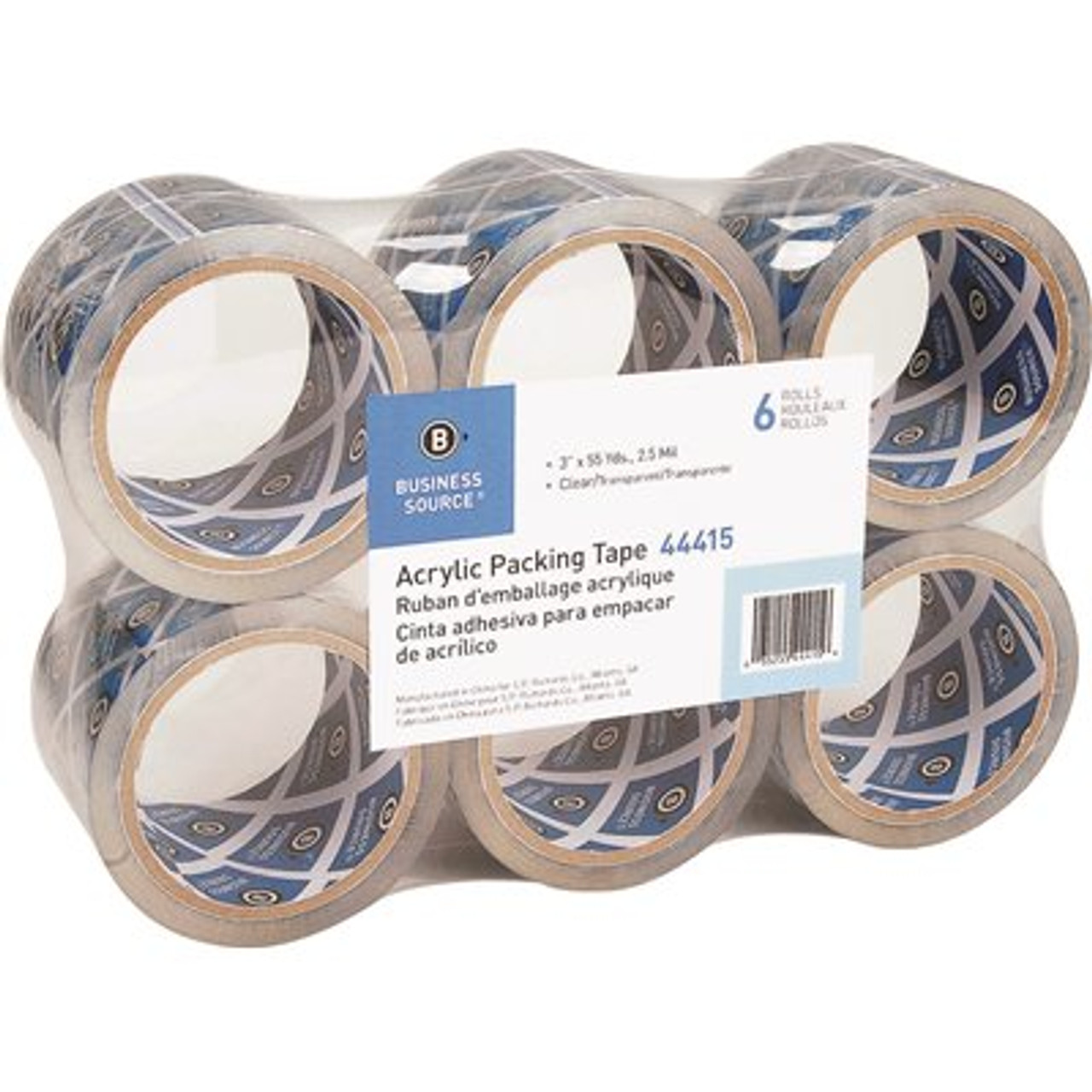 Business Source 3 in. x 55 ft. Packaging Tape, 2.5 mil, Acrylic/Clear (6 per Pack)