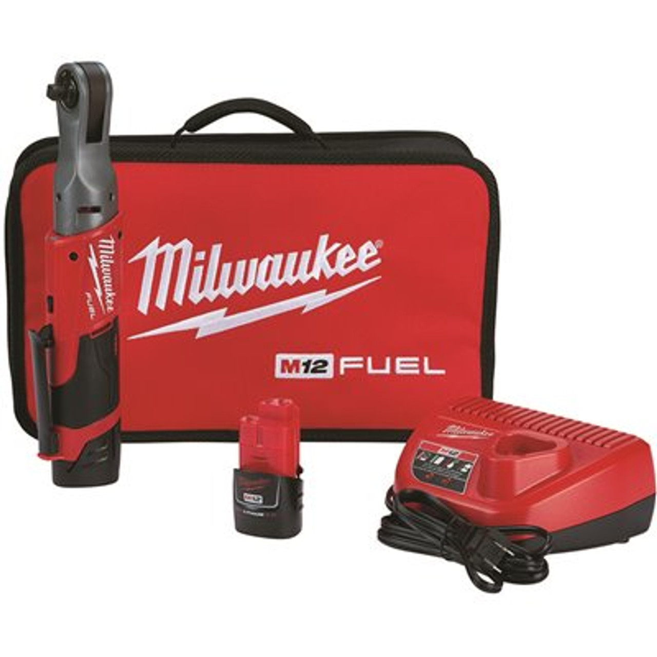 Milwaukee M12 FUEL 12V Lithium-Ion Brushless Cordless 3/8 in. Ratchet Kit with (2) 2.0Ah Batteries, Charger & Tool Bag