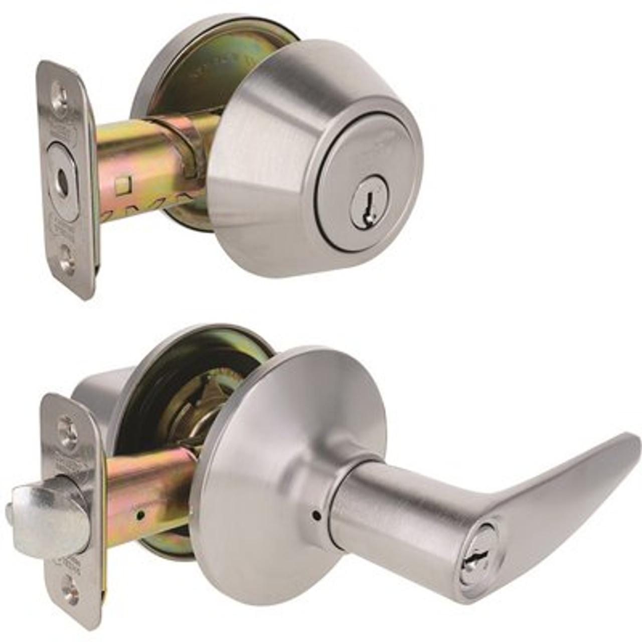 Straight Deadbolt and Entry Combo Pack 2-3/8" and 2-3/4" Backset Grade 3 Satin Chrome