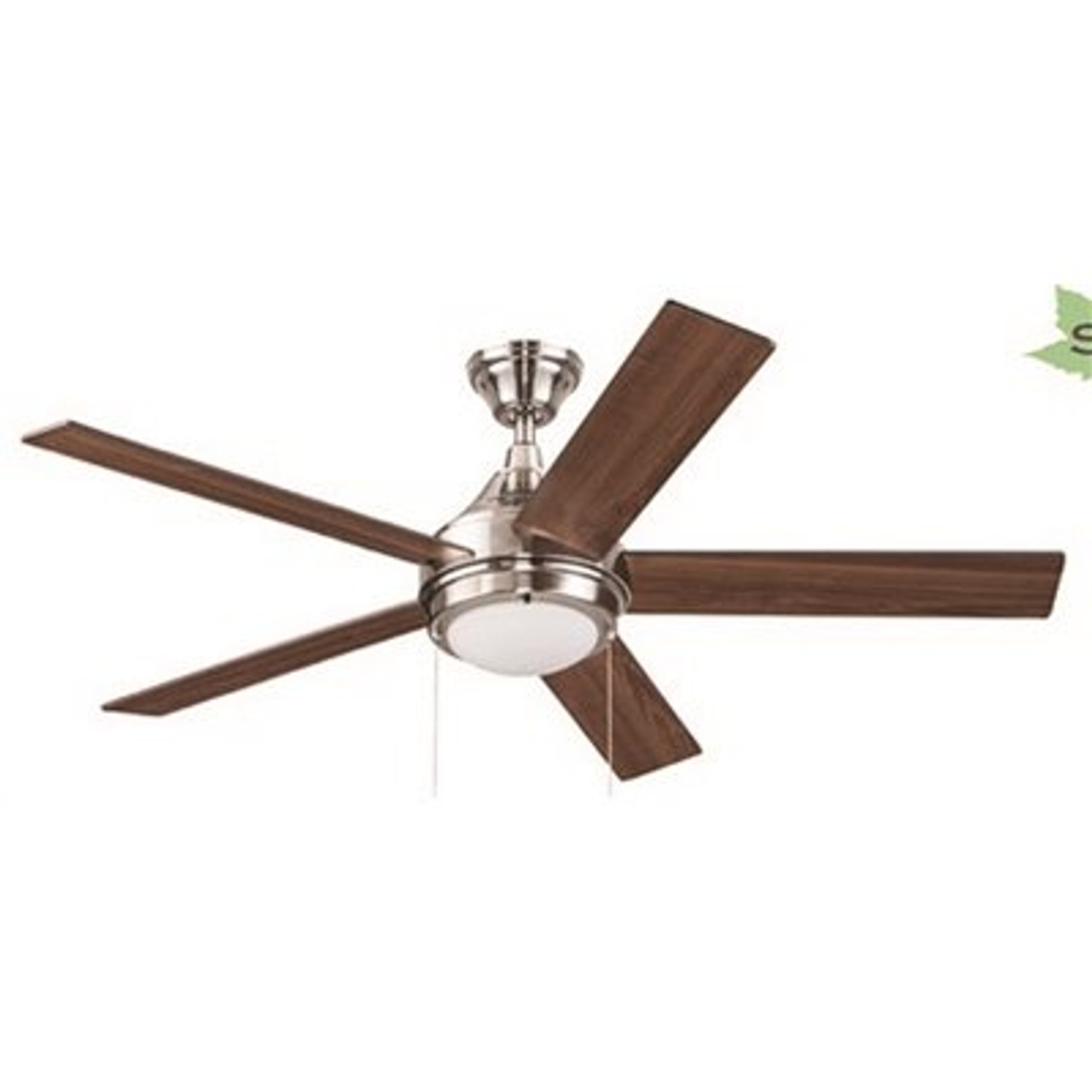 Seasons 52 Inch Dual Mount Ceiling Fan, 5 Maple Mahagoney Blades Brushed Nickel