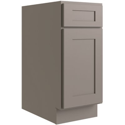CNC CABINETRY Luxor 15" Base Cabinet, 2 Pull Out, 5-Pc, Left, Shaker Misty Grey