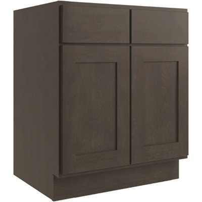 CNC CABINETRY Luxor 2-Door Base Cabinet, 2 Pull Out, 30"w, Shaker Smoky Grey