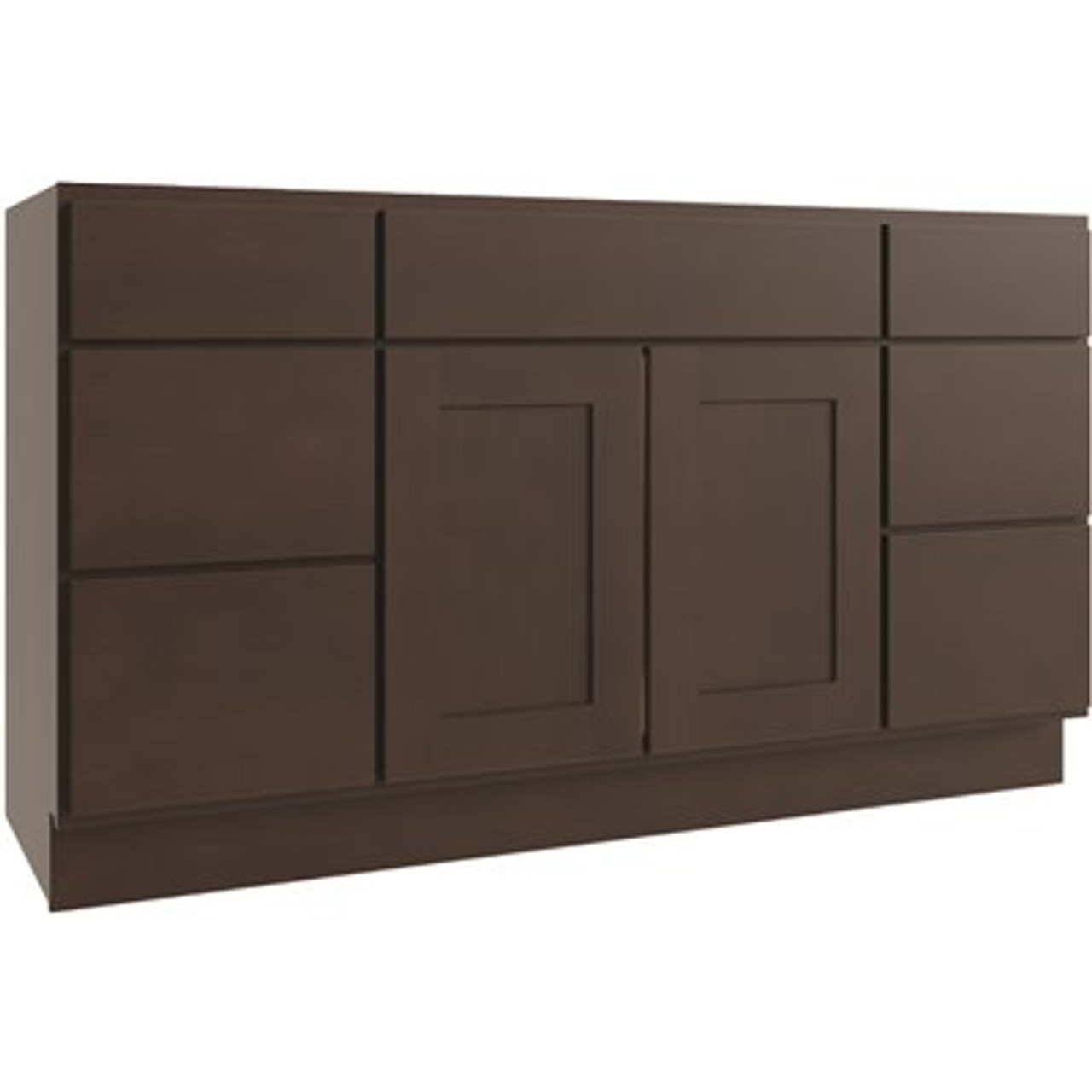 CNC Cabinetry Luxor Vanity Base Cabinet, 60"w X 34.5"h X 21"d, Shaker Espresso