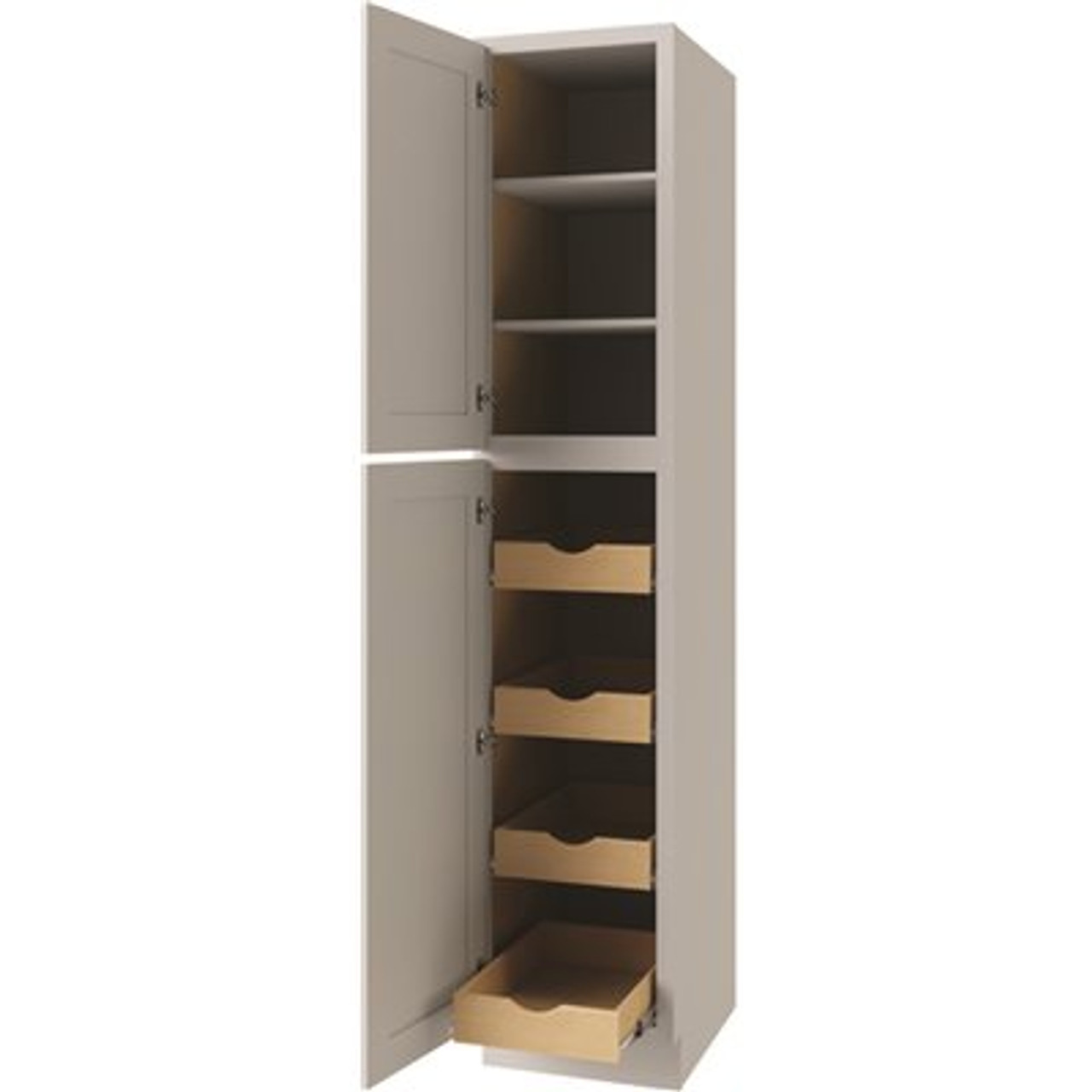 CNC CABINETRY Utility Cabinet, 4 Pull Out, Left, 18"w X 90"h, Shaker White