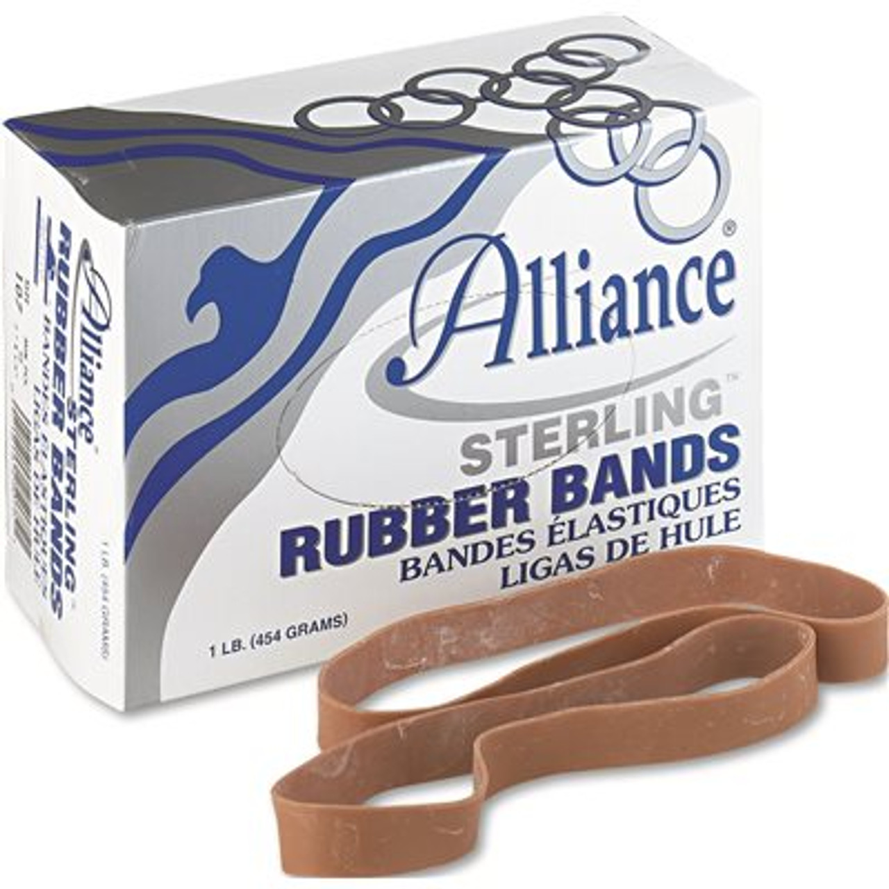 Alliance Rubber STERLING ERGONOMICALLY CORRECT RUBBER BANDS, #107, 7 X 5/8, 50 BANDS/1LB BOX