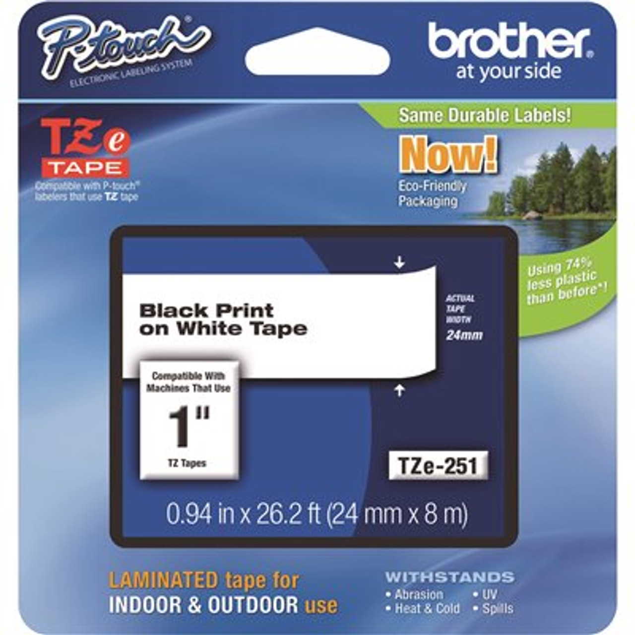 Brother 1 in. W Black On White Standard Adhesive Laminated Labeling Tape