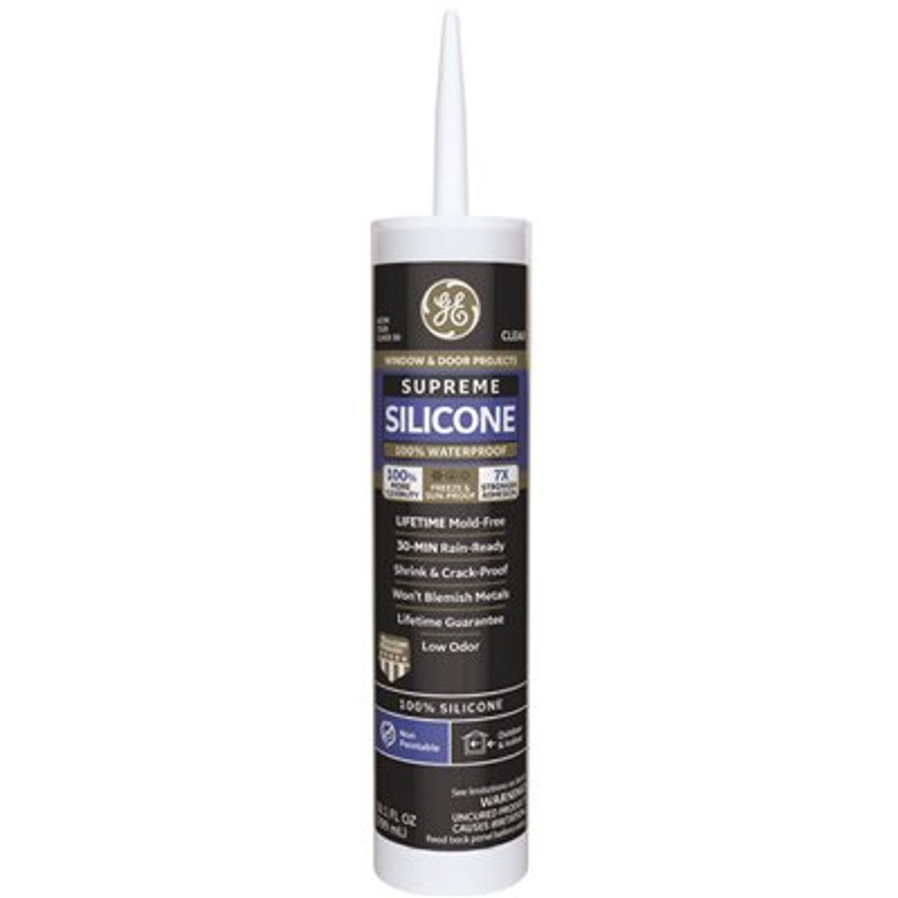 GE Paintable Supreme Silicone Caulk 9.5 oz Kitchen and bath Sealant White (12-pack)