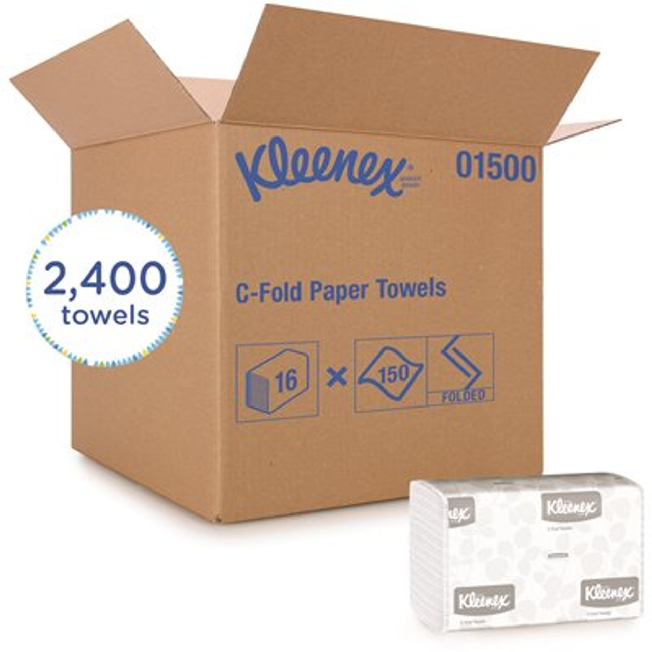 Kleenex Absorbent White C-Fold Paper Towels (16-Packs/Case, 150 C-Fold Towels/Pack, 2,400 Towels/Case)
