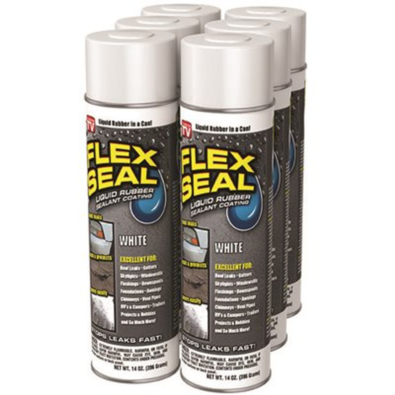 FLEX SEAL FAMILY OF PRODUCTS Flex Seal White 14 oz. Aerosol Liquid Rubber Sealant Coating Spray Paint (6-Pack)