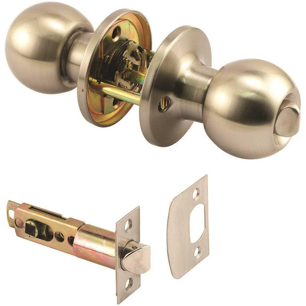 Generic Privacy Knob, 2-3/8 In. And 2-3/4 In. Backset, Rd, Stn Nkl 1-Set