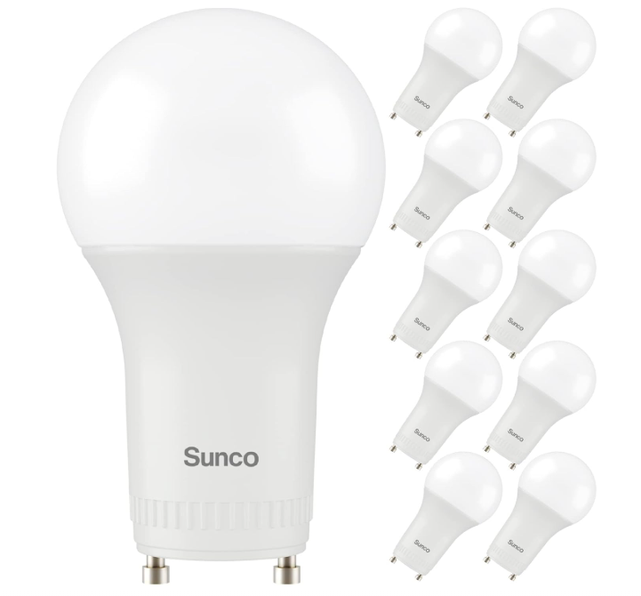 10 Pack GU24 LED Bulb A19, 2 Prong Light Bulbs, 800 LM, 9W (60W Equivalent), 3000K Warm White, Dimmable, Twist & Lock GU24 Pin Base, CRI91, Instant On UL