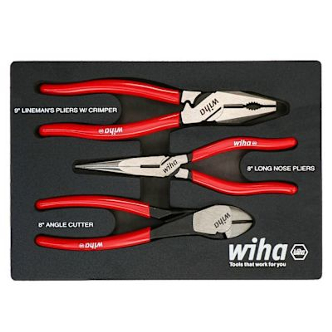 WIHA  3 Piece Classic Grip Plier And Cutters Tray Set