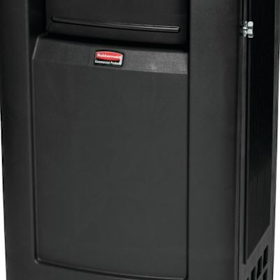 Rubbermaid Commercial Plaza 35 Gal Black Plastic Sqr Jnr Container W/ Side Door