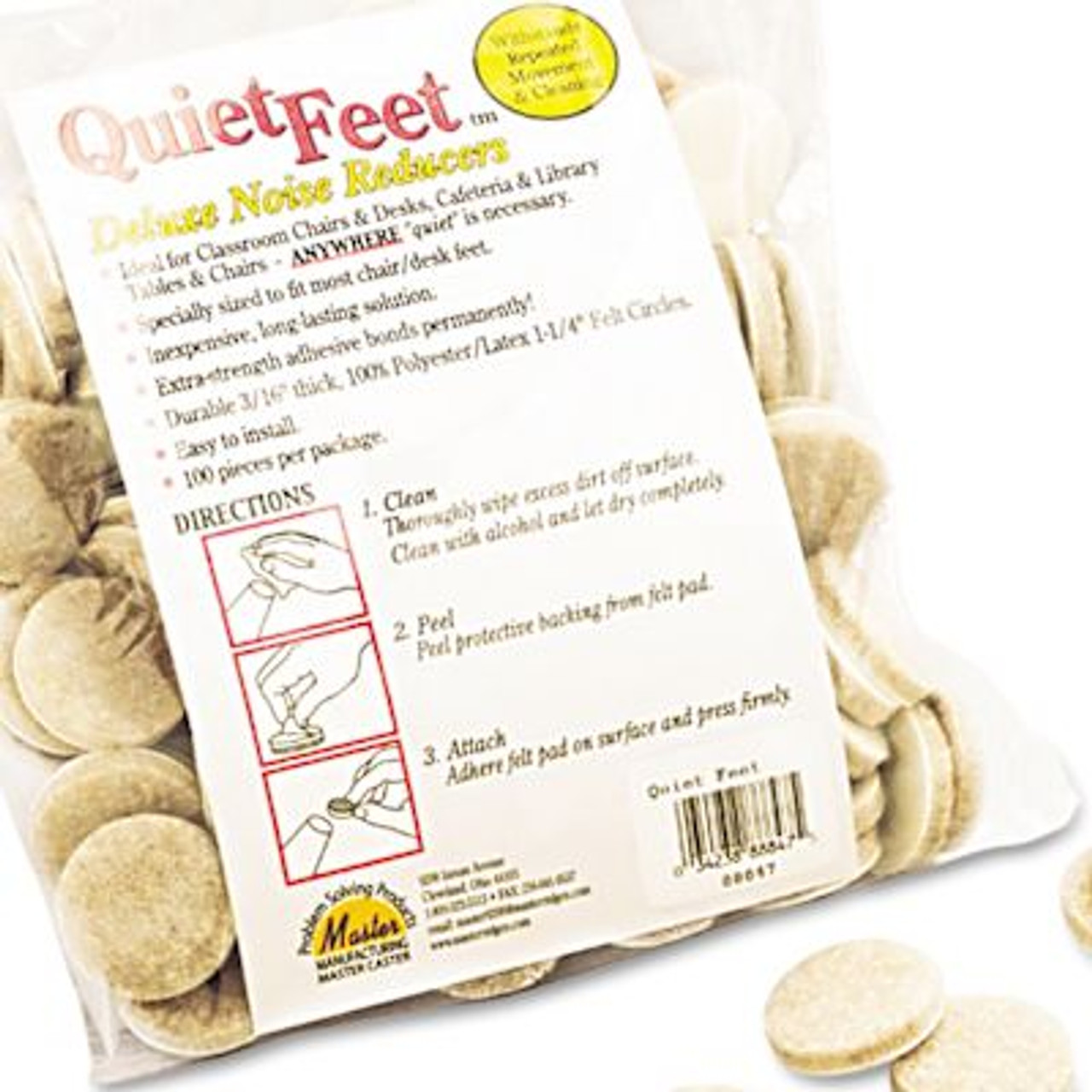 Master Caster Quiet Feet Deluxe Noise Reducers, Circular, Beige, Package Of 100