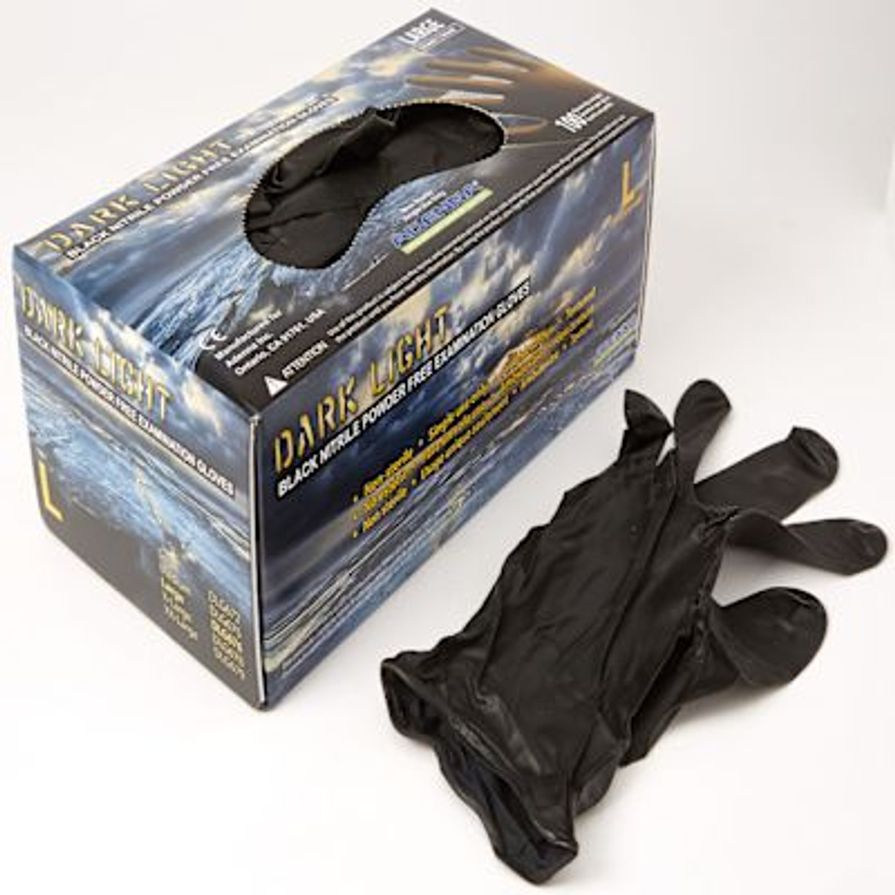 Adenna Dark Light 9 Mil Black Nitrile Powder Free Exam Gloves, Large Box Of 100