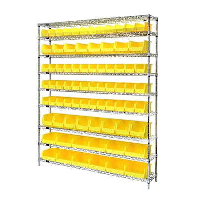Quantum Storage Systems Wire Shelving Yellow Bin 72 X 12 X 86 Black Epoxy Finish
