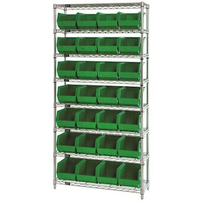 Quantum Storage Systems Wire Shelving Green Bin 24 X 12 X 74 Black Epoxy Finish