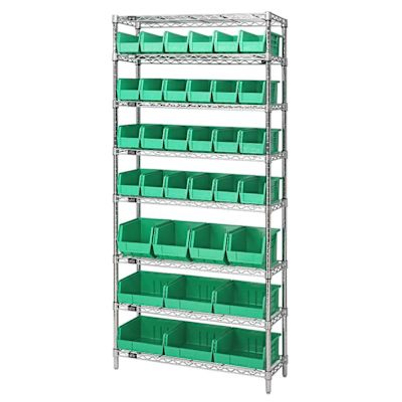 Quantum Storage Systems Wire Shelving Green Bin 36 X 12 X 74 Black Epoxy Finish