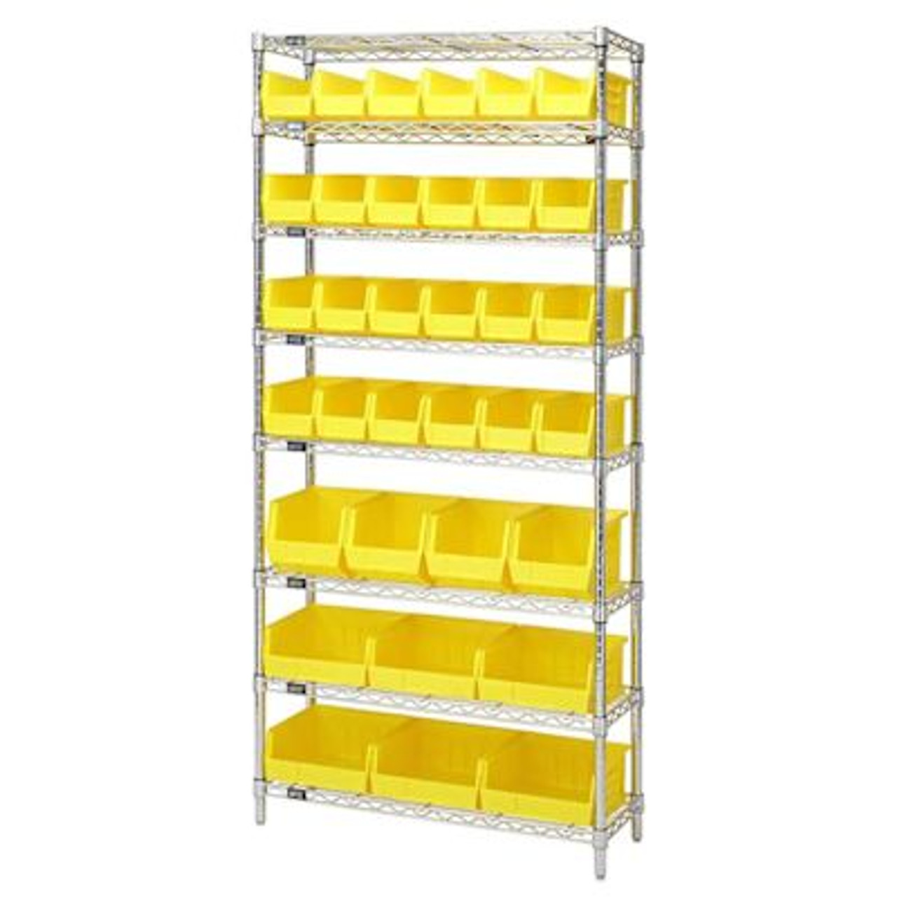 Quantum Storage Systems Wire Shelving Yellow Bin 42 X 12 X 74 Black Epoxy Finish
