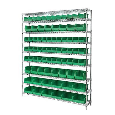 Quantum Storage Systems Wire Shelving Green Bin 72 X 12 X 74 Black Epoxy Finish