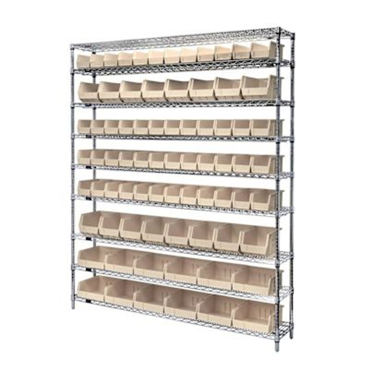Quantum Storage Systems Wire Shelving Ivory Bin 72 X 12 X 74 Black Epoxy Finish