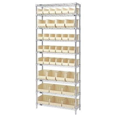 Quantum Storage Systems Wire Shelving Ivory Bin 36 X 12 X 86 Black Epoxy Finish