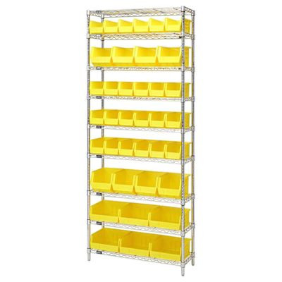 Quantum Storage Systems Wire Shelving Yellow Bin 42 X 12 X 86 Black Epoxy Finish