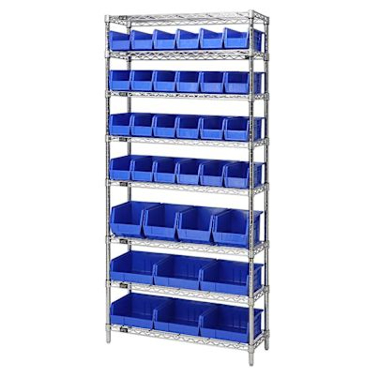 Quantum Storage Systems Wire Shelving Blue Bin 48 X 12 X 74 Grey Epoxy Finish