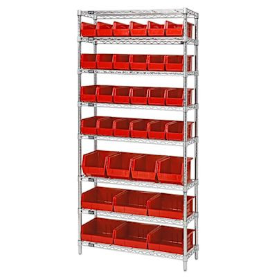 Quantum Storage Systems Wire Shelving Red Bin 60 X 12 X 74 Grey Epoxy Finish