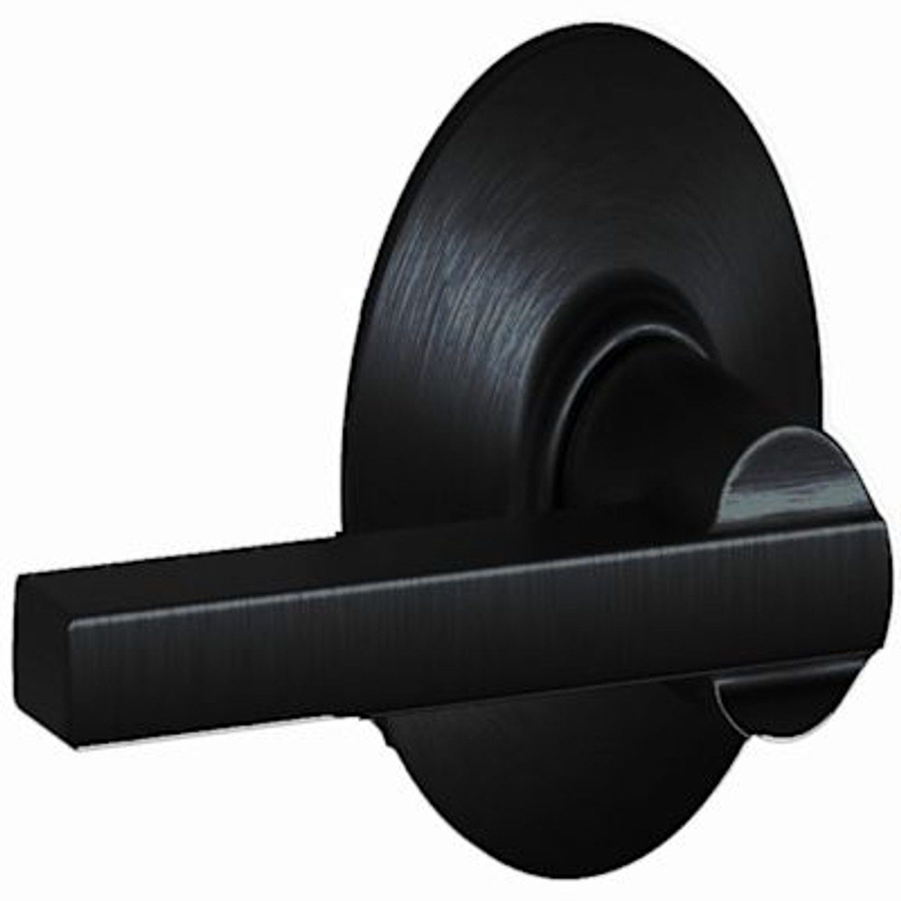 Schlage Residential F Ser Passage No Hand Matte Black Clear Finish Flair Lever