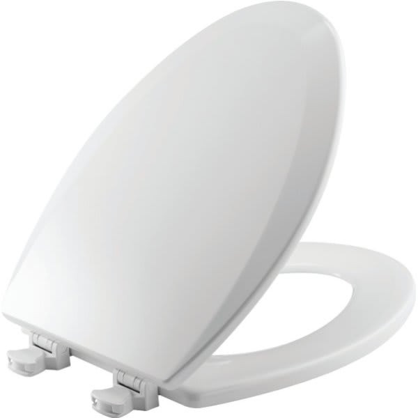 Bemis Easy-Clean Elongated Enameled Wood Open Front Toilet Seat In White