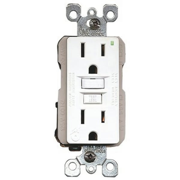 Leviton 15 Amp 125v Nema 5-15r Duplex Gfci Receptacle With Led, White