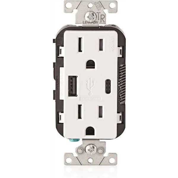 Leviton Decora 15 Amp Tamper Resistant Duplex Outlet, Type A/C USB Charger, White