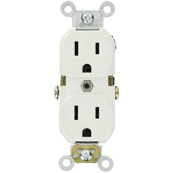 Leviton 15 Amp Commercial Grade Duplex Outlet, White Package Of 10