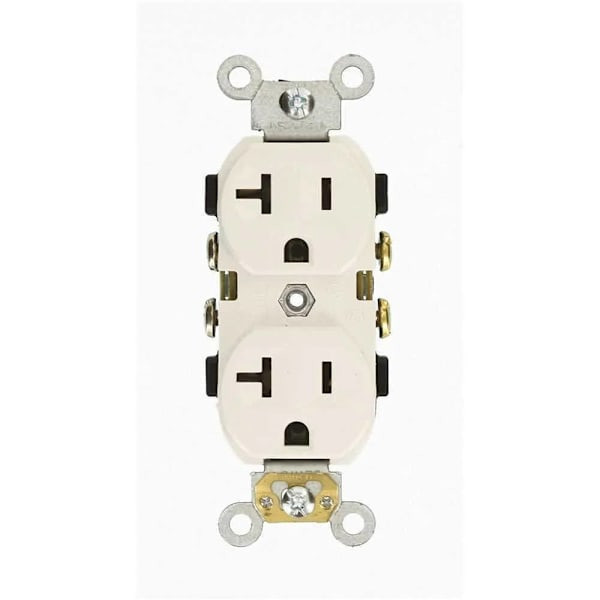 Leviton 20 Amp 125v Narrow Duplex Outlet Straight Blade Self Grounding, White