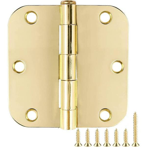 Global Door Controls 3.5 In. X 3.5 In. Steel Hinge 5/8 In. Radius (Satin Brass) (2-Pack)