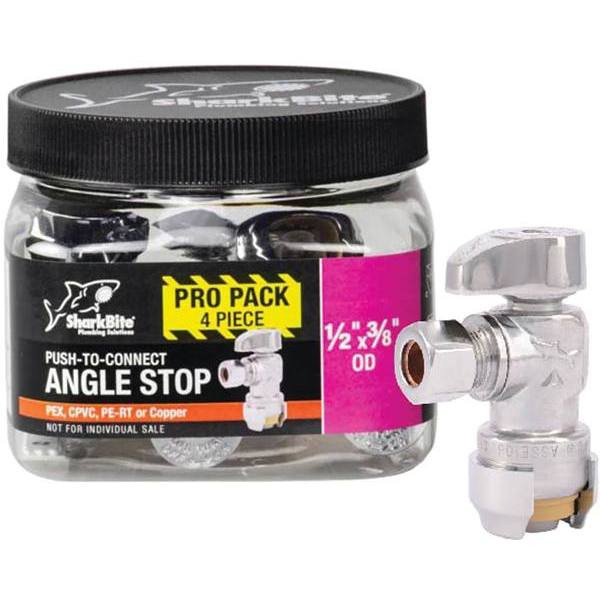 Sharkbite 1/2 In. Push-To-Connect X 3/8 In OD Chrome Brass Stop Valve (4-Pack)