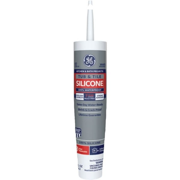 GE Silicone Bath Tub And Tile Caulk, 10.1 Oz, White, Case Of 12