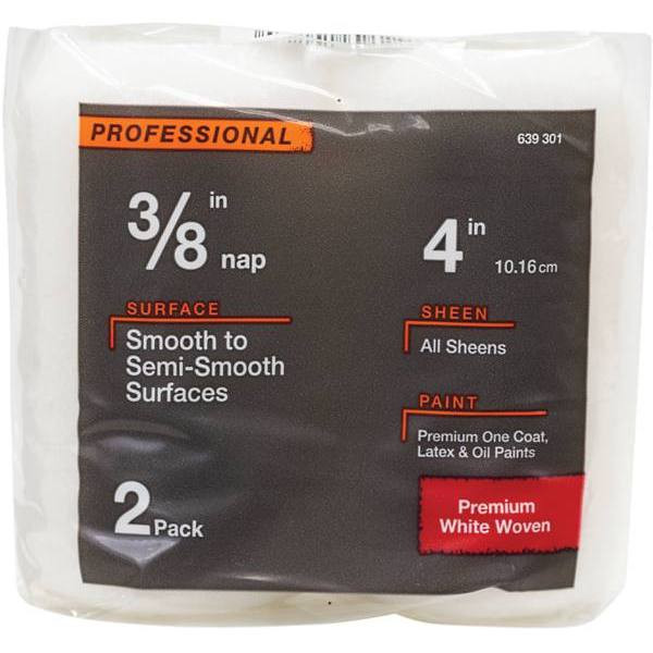 4 In X 3/8 In Shed Resistant White Woven Paint Roller Cover Package Of 2