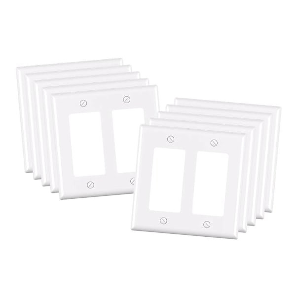 Maintenance Warehouse 2-Gang Unbreakable Polycarbonate Jumbo Rocker Wall Plate In Gloss White, 10-Pack
