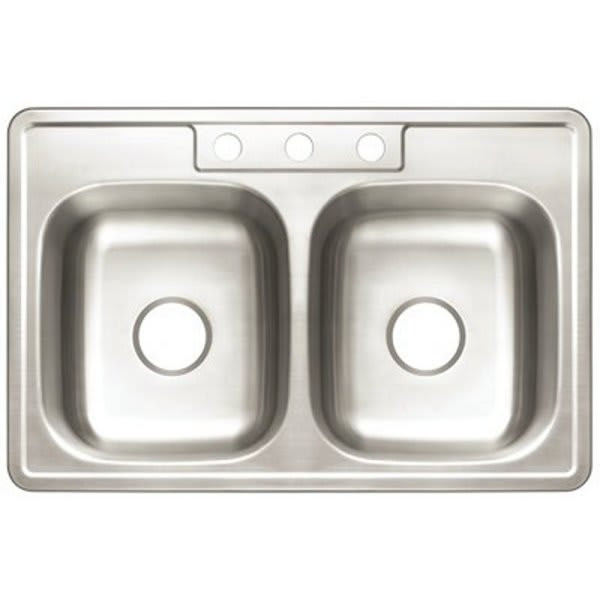 Premier, Stainless Steel Kitchen Sink 33 " 3-Hole Double Bowl Drop-" Kitchen Sink, Brush Finish