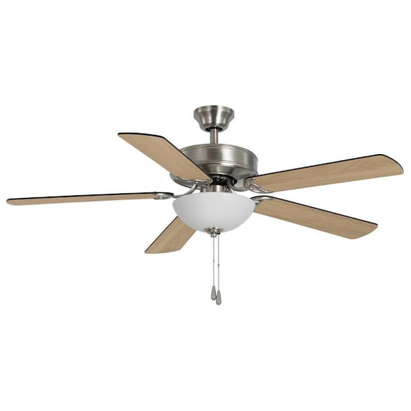 Seasons Quick Install Rickshore 52" Brushed Nickel Indoor LED Ceiling Fan, Reversible Walnut/Maple 5-Blade