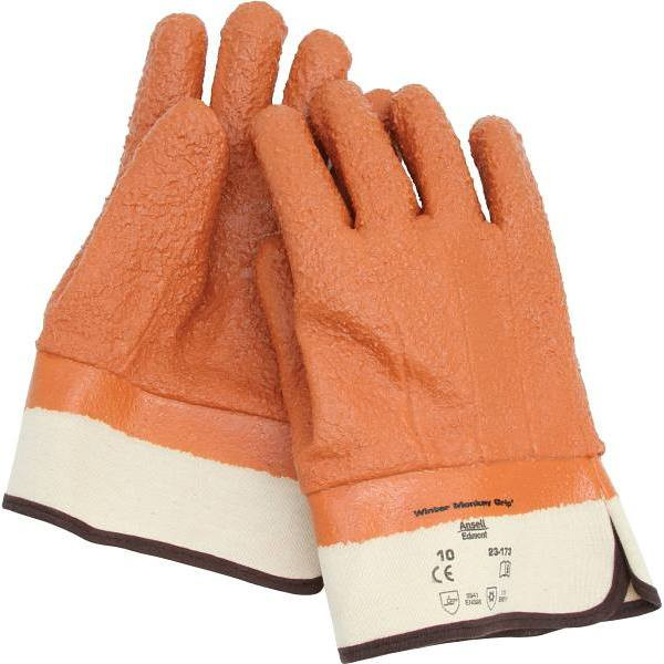 Ansell Winter Monkey Grip Tex Insulated Gloves With Safety Cuffs Orange Pair