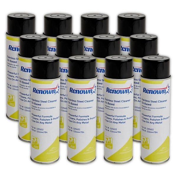 Renown Stainless Steel Cleaner Oil-Based Aerosol, Fragrance-Free, 15 Oz,12-Case