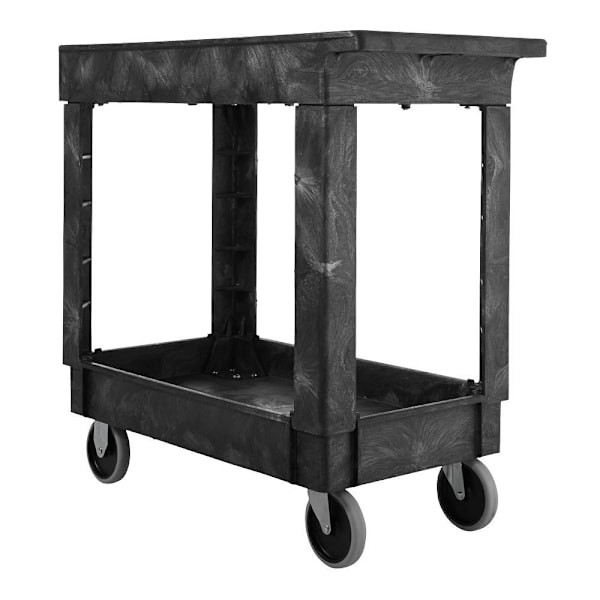 Rubbermaid Commercial Medium Utility Cart With Flat Handle, Lipped Shelves, Heavy Duty, 500 Lb Capacity, Black