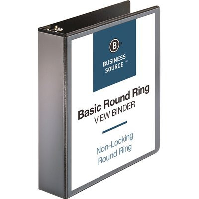 Business Source Basic 2" View Binder 475 Sheet Capacity Round Ring Black