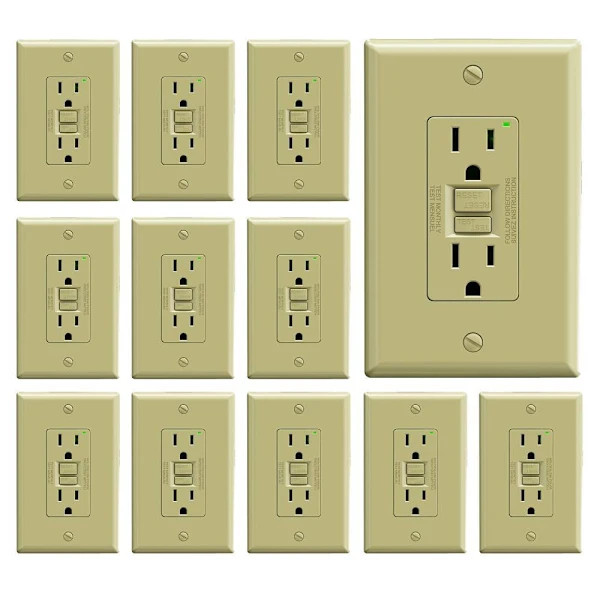 15 Amp 125-Volt Self-Test Gfci Receptacle With Wall Plate In Ivory 12-Pack
