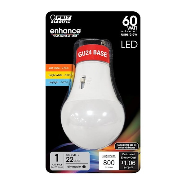 FEIT A19 8.8 Watt Color Selectable GU24 Base White Frost LED Bulb (6-Pack)