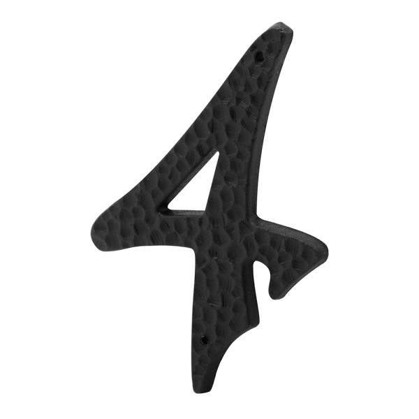 3 In. House Number 4, Plastic, Black With Nails, Package Of 2